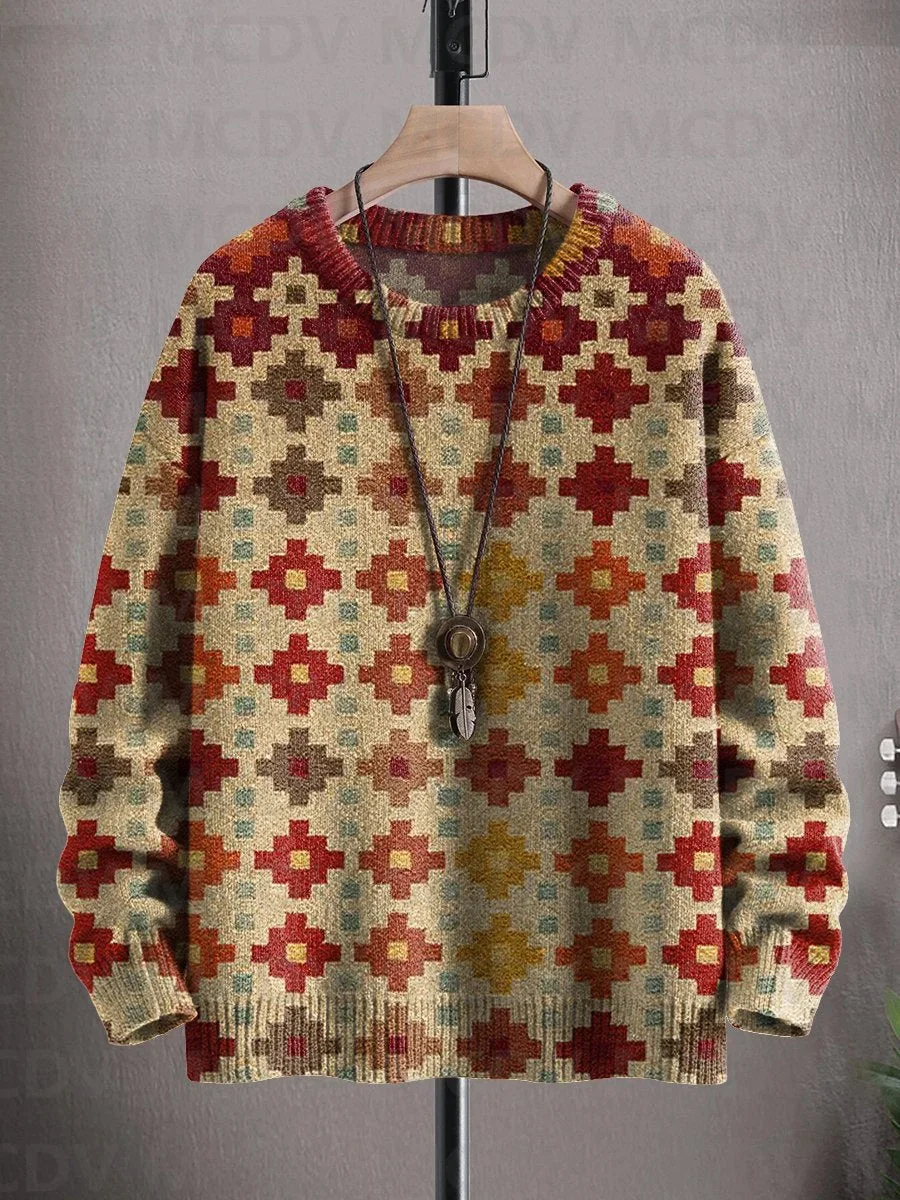 Vintage Art Print Casual Knit Pullover Sweater Women For Men Sweater