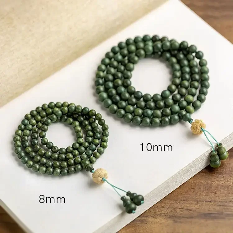 Authentic Green Sandalwood Bracelet 108 Pcs 6 8mm Lucky Buddha Beads HandString 6 8mm Men and Women Lovers Rosary Multi-circle