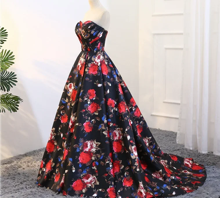 Vestidos de Noche florales estampados personalizados escote corazón Aline vestido de fiesta de moda para mujer con cordones en la espalda