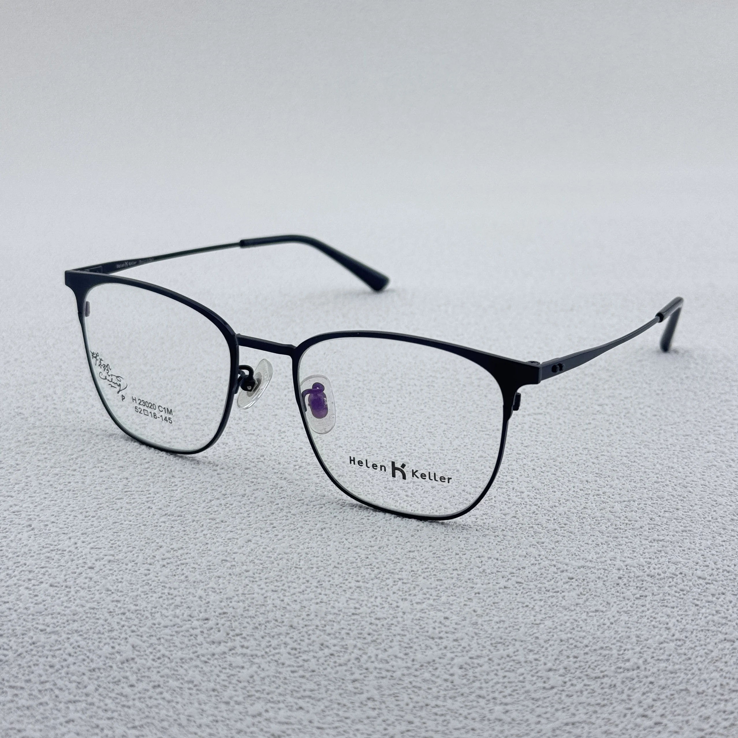 Montura de gafas cuadradas semimontadas ultraligeras para hombres y mujeres que hacen que las caras parezcan más pequeñas, gafas ópticas de la marca Helen Keller