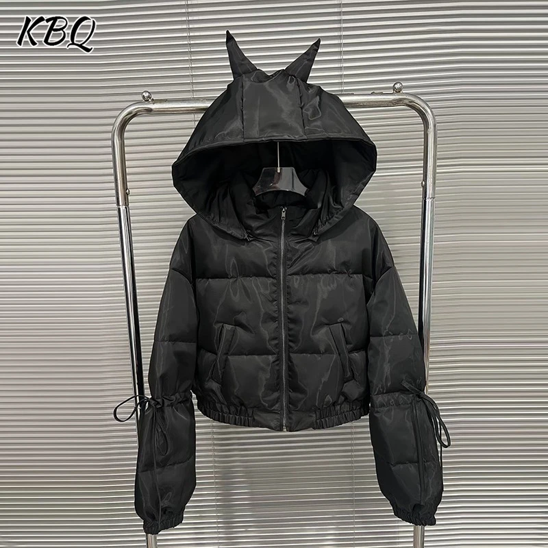 

KBQ Solid Spliced Zipper Loose Jackets for Women Hooded Collar Long Sleeve Minimalist Chic Casual Coats Female Fashion Style New