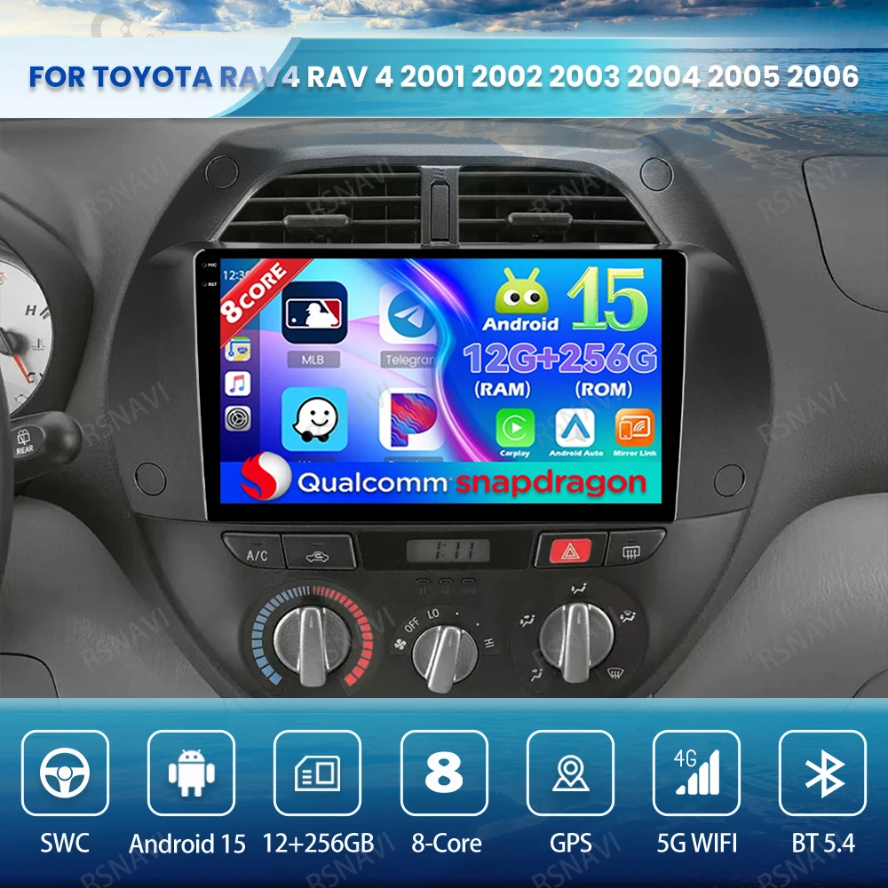 

Android 15 Car Radio For Toyota RAV4 Rav 4 2001 2002 2003 2004 2005 2006 5G WIFI DSP 4G LTE DVD Navigation Multimedia QLED BT