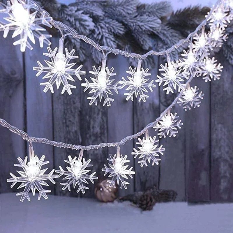 Impermeável Solar LED Snowflake Lights, Holiday String Lights, Fairy Light, Guirlanda de Natal, Jardim, Casamento, Decoração de Ano Novo