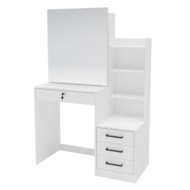 Factory Price White Makeup Vanities with Large Sliding Mirror Elegant Design Dressing Table Bedroom Cabinet Makeup Table