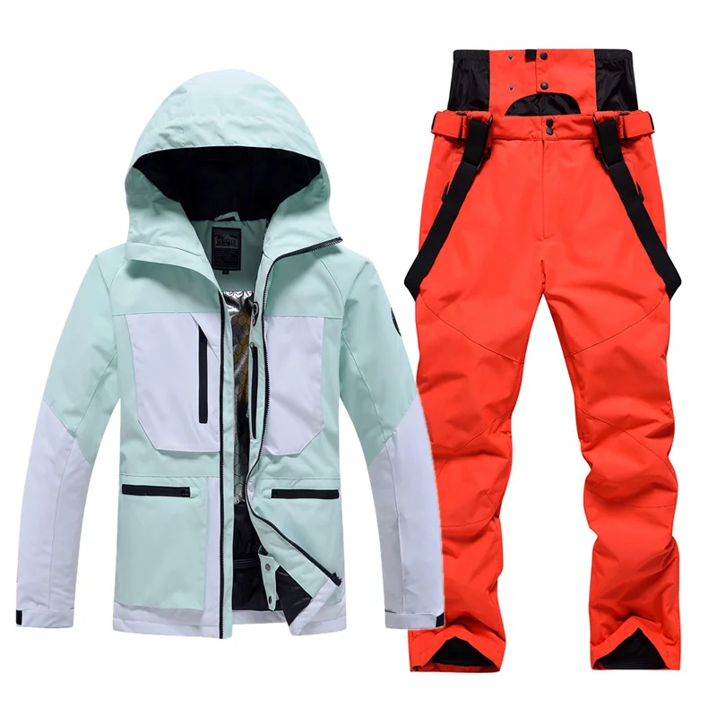 

-30℃ Ski suit Snow prevention Jacket pants adult Couple clothing Men women windproof waterproof warm ventilation Pink white blue