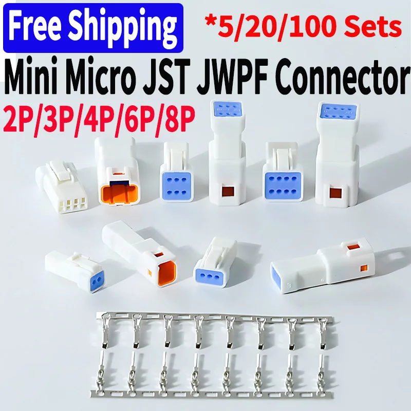 

5/20/100 Sets Micro JST JWPF 2 3 4 6 8 Pin Waterproof Automotive Snap Connector Wire Connectors Male Female Plugs with Terminals