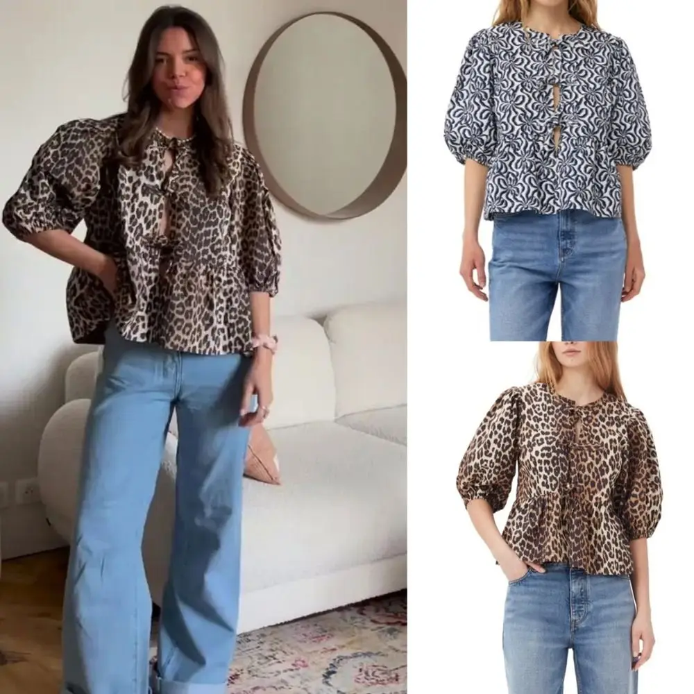 Ronde Ronde Korte Luipaardprint Uitgehold Shirt Maillard Causale Luipaardprint Holle Tops Zwart/Wit Mode