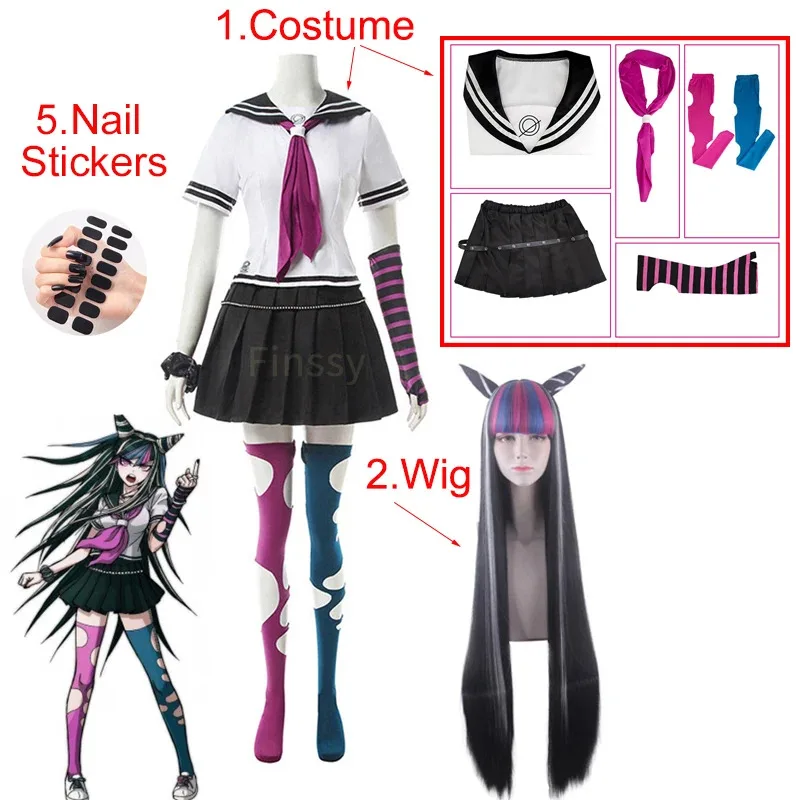 Аниме Danganronpa Mioda Ibuki Косплей Костюм Студентка Юбка Униформа Хэллоуин Карнавал Забавный Парик