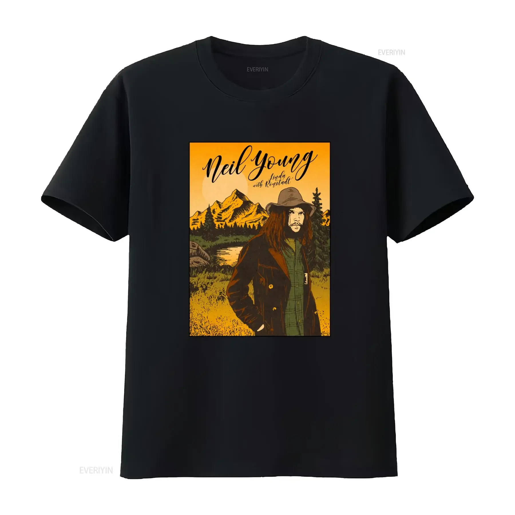 Neil Young 1973 Chicago Illinois Concert T Shirt Famous Folk Rock Singer Songwriter Print vintage Washed Top For Everyday Wear