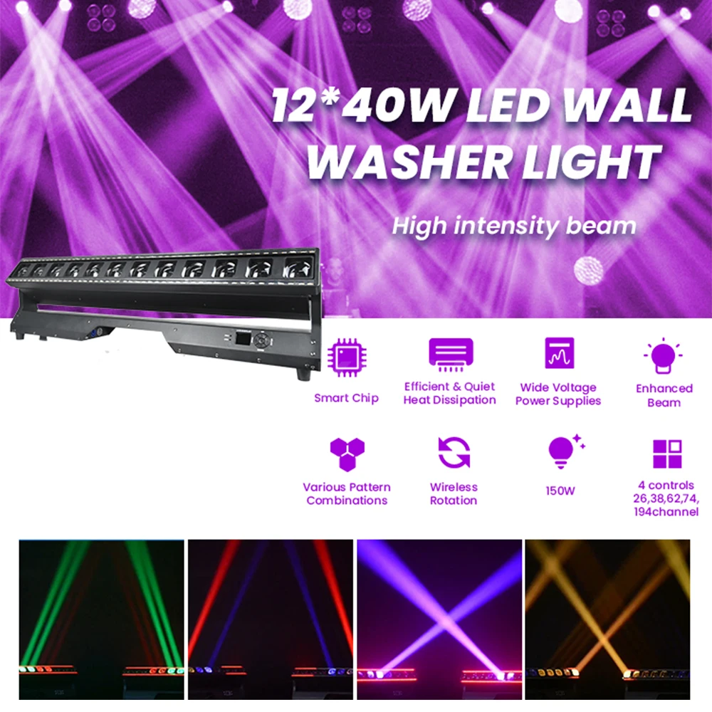 12X40W LED Beam Light DMX512 Moving Head Matrix Light RGBW DJ Wall Washer Lights Stage Effect For Concern Event Club Wedding