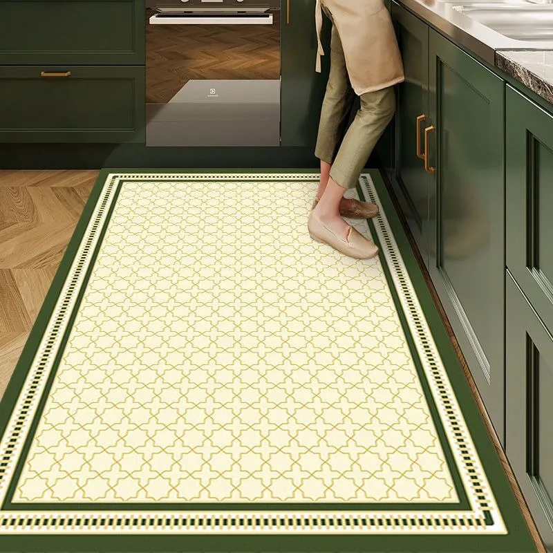 Kitchen Anti-slip Carpet Retro Style Rug Pvc Leather Foot Mat Waterproof Oil-proof Floor Mats Large Size Rugs Alfombra De Cocina