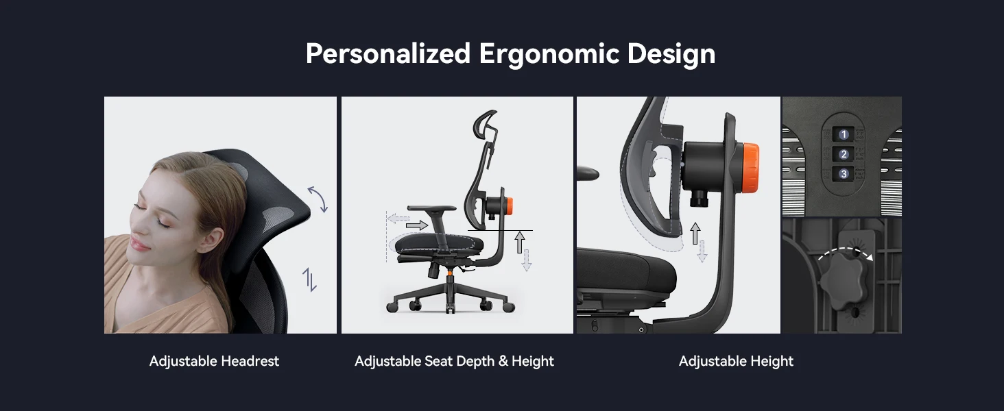 NEWTRAL MagicH-BP Ergonomischer Stuhl mit Fußstütze, automatisch ausgestellte Rückenlehne, adaptive Unterrückenstütze, verstellbare Armlehne, Kopfstütze – Detail 6