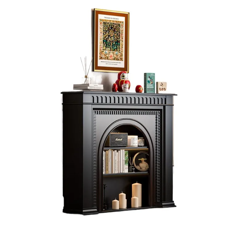 

American all solid wood French black retro decorative cabinet shelf medieval side cabinet living room entrance cabinet