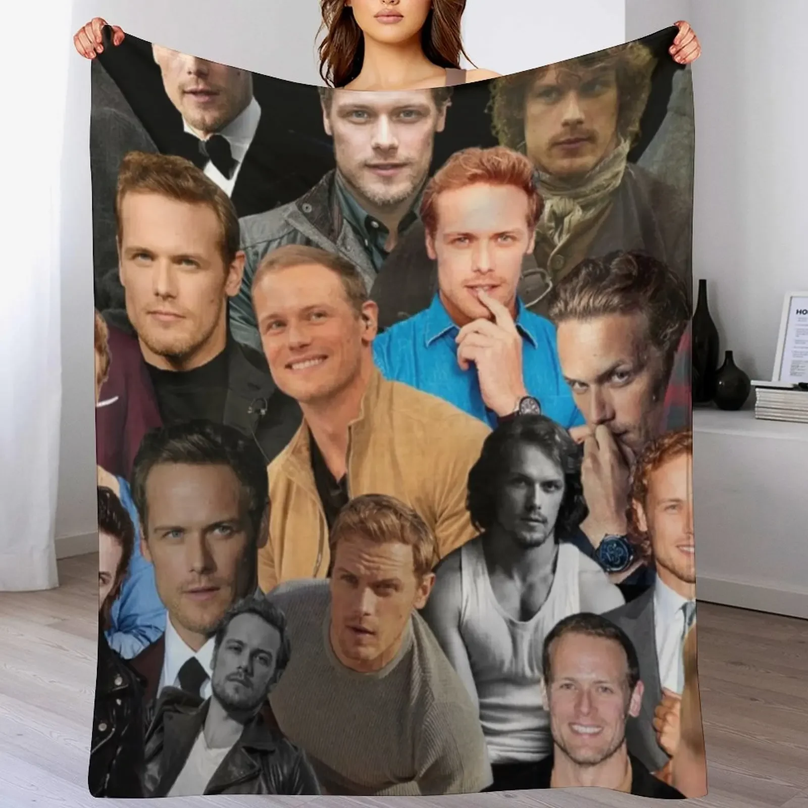sam heughan photo collage Throw Blanket Soft Comfort Blanket for Reading Watching TV