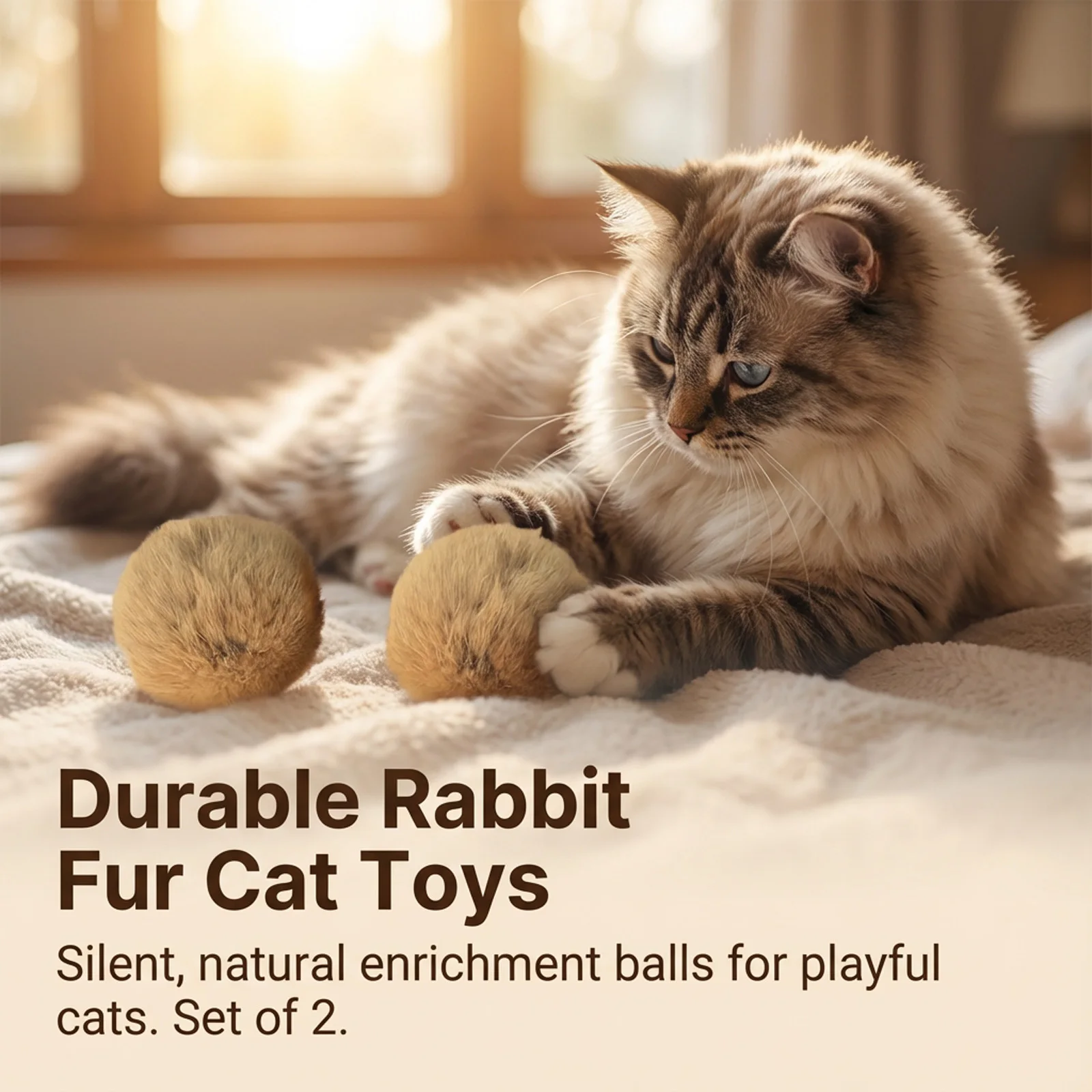 Plüsch-Katzenspielzeug, Hasenfellball, langlebig, kratzfest, geräuschlos, Haustierspielzeug für Katzen, zum Spielen und zur Unterhaltung im Innenbereich