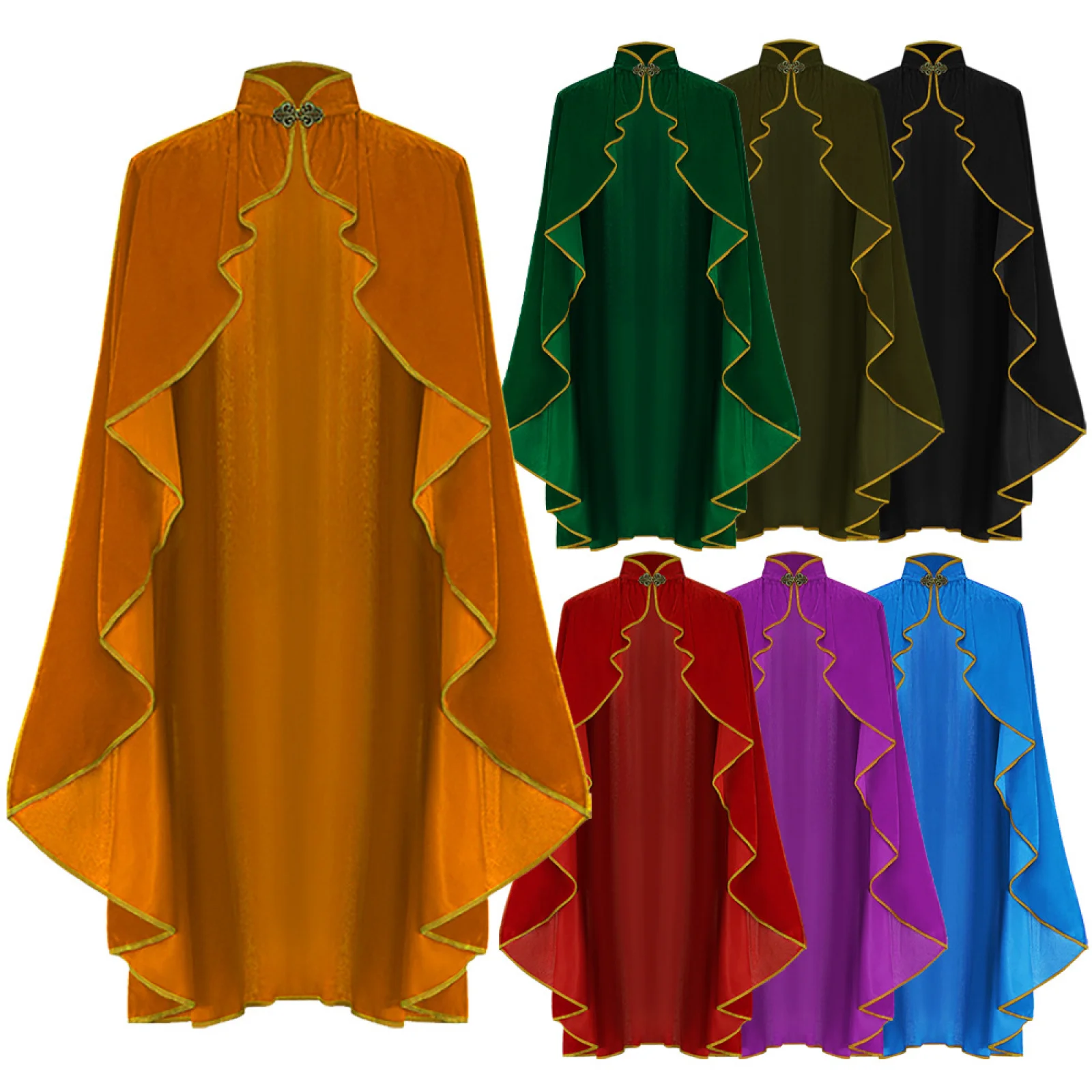 

Medieval Cosplay Shawl Collar Gold Velvet Jacket WithGold Trim Performance Costume Suit