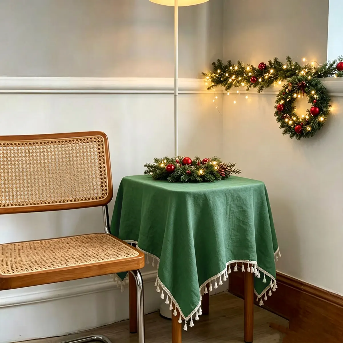 Christmas Simple Solid Color Tassel Tablecloth, Washable, Reusable Restaurant Kitchen Table Decoration Tablecloth