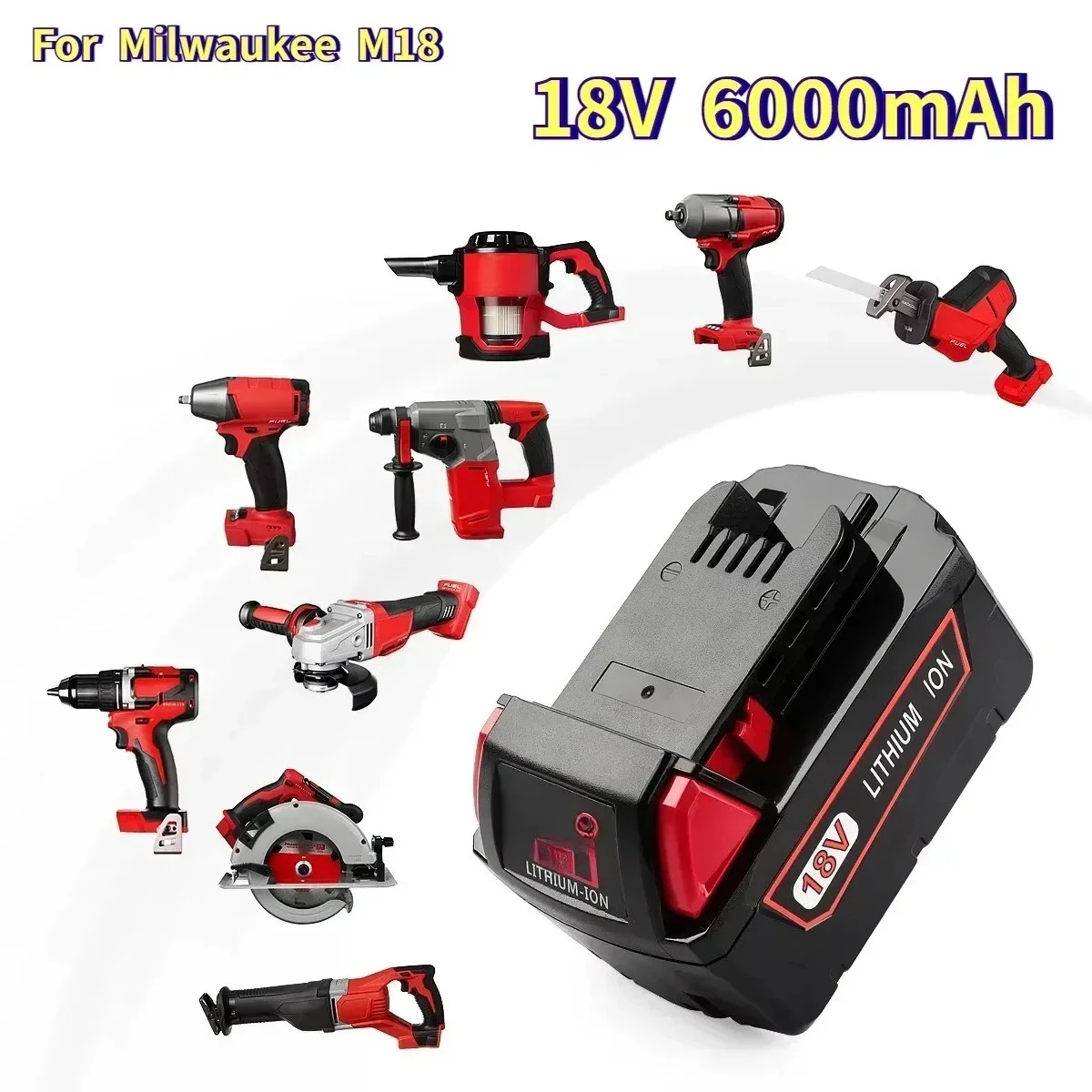 Nová lithiová baterie pro Milwaukee 18V M18 6.0AH, náhrada za Milwaukee M18 48-11-1815 48-11-1850 2604-22 - náhled 2