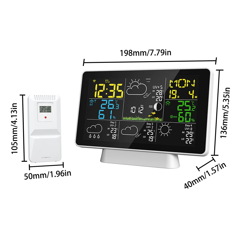 Wireless Weather Station Multiple Sensors with Atomic Clock Indoor Outdoor Thermometer Wireless Humidity Barometer Monitor