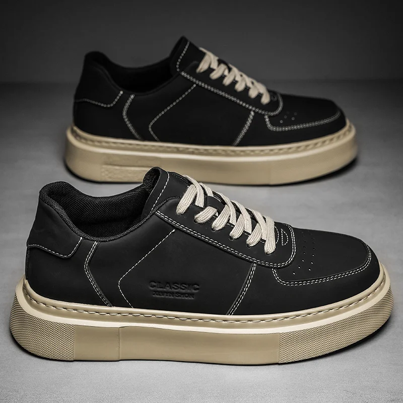 حذاء رجالي كاجوال من الجلد الطبيعي يسمح بمرور الهواء باللون الأبيض برباط علوي حذاء أوكسفورد حذاء مسطح ذو نعل سميك حذاء أنيق على طراز الشارع #5