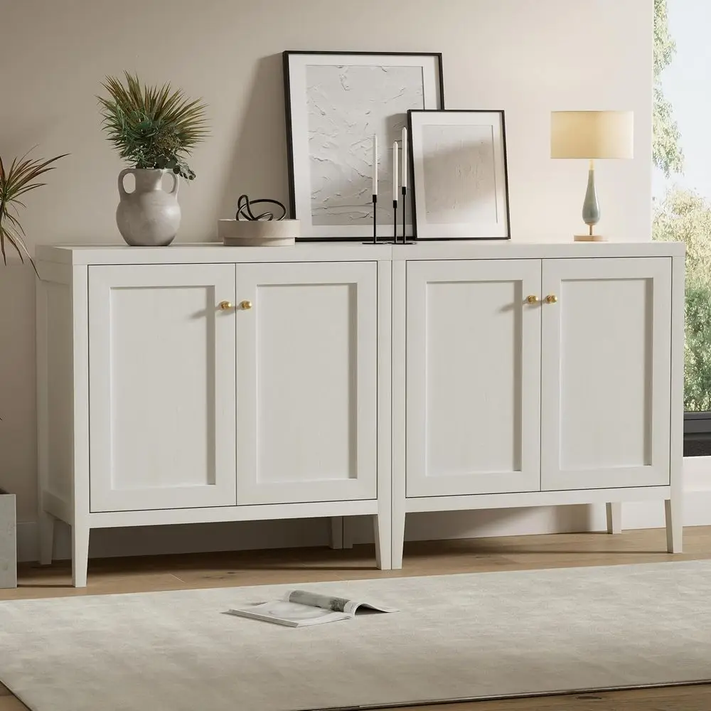 2-Piece Contemporary Buffet Sideboard with Storage, Antique White Finish, Suitable for Kitchen, Living Room, and Hallway