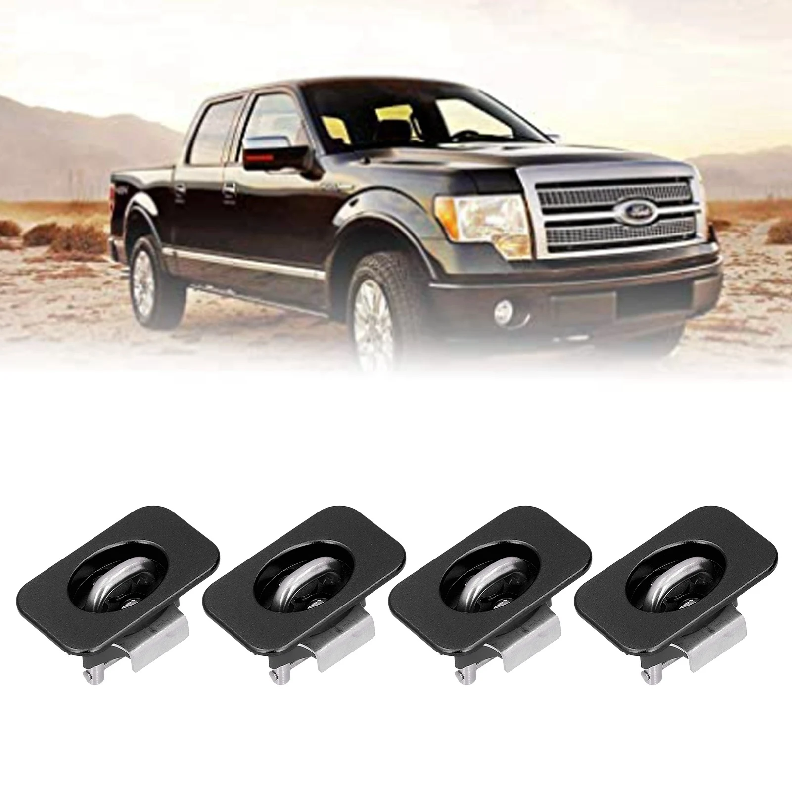 4pcs Bull Ring Stainless Steel Truck Bed Side Tie Down Anchors Replacement for F150 2015‑2021Black