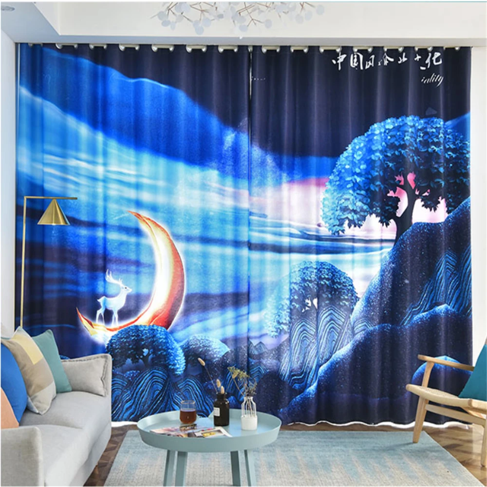 Photo soundproof windproof curtains Moon bay window French window personality creative blackout curtains