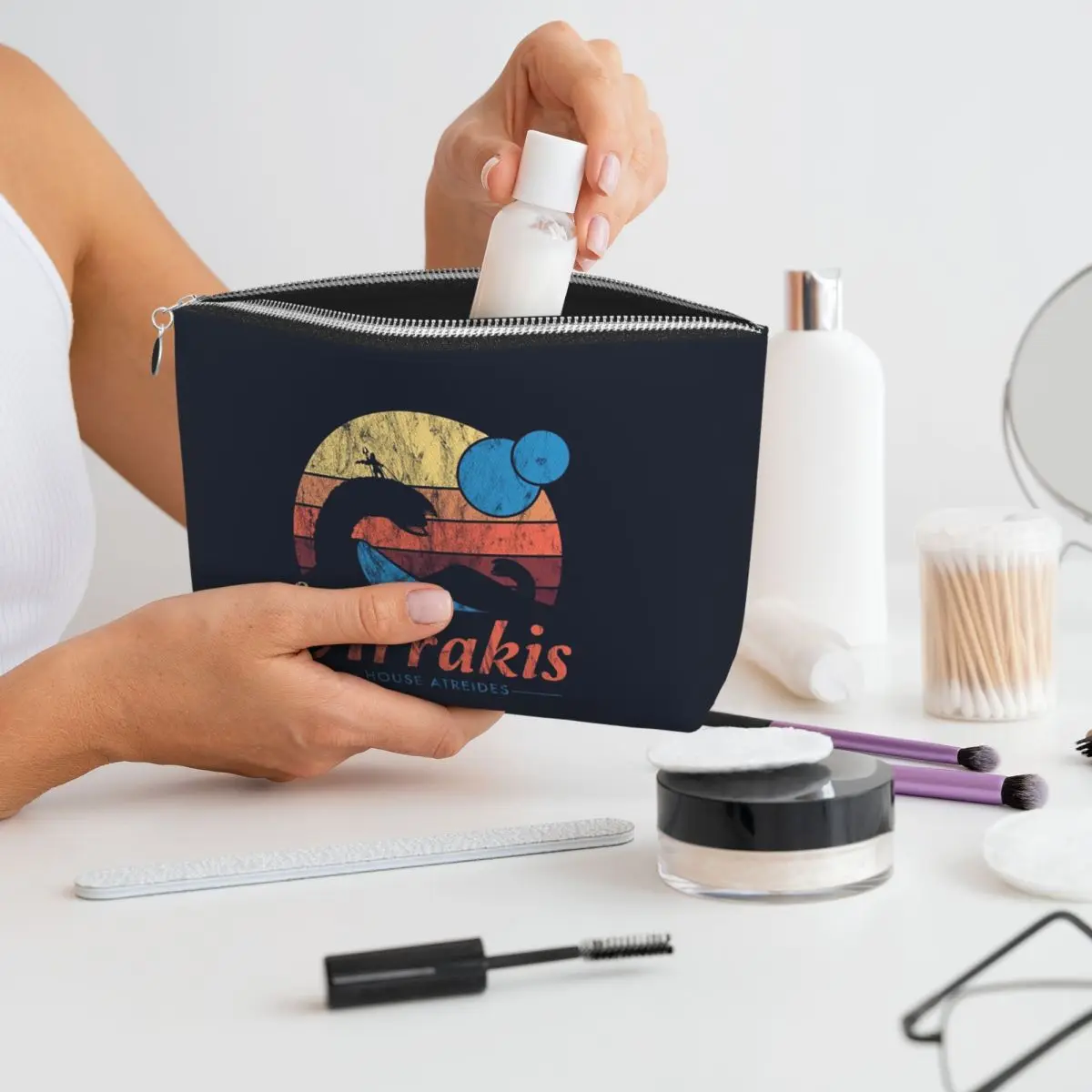 زيارة Arrakis المتعثرة تصفح الكثبان الرملية الخيال العلمي المرأة حقيبة مستحضرات التجميل السفر ماكياج المنظم الحقيبة أدوات الزينة تخزين Dopp عدة #5