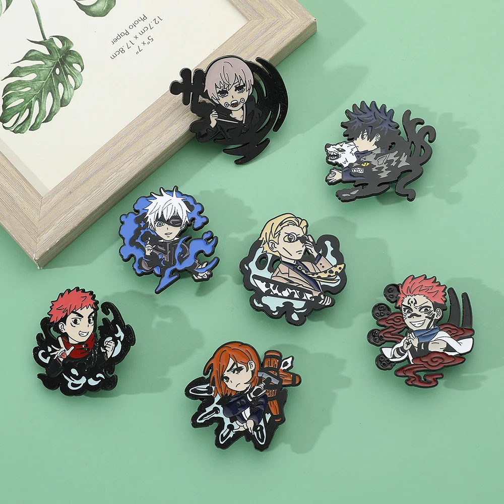 7PCS Jujutsu Kaisen Badges Gojo Satoru Nanami Kento Brooches Inumaki Toge Pins Anime Pendant for Backpack Clothing Lapel ACG Toy