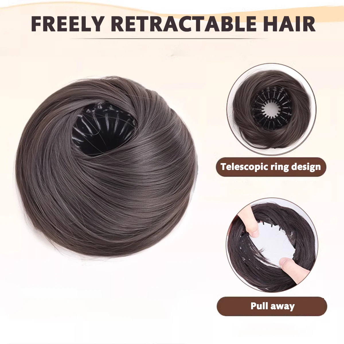 Perangkat rambut pelat kepala bola sintetis yang dapat ditarik cincin rambut wig temperamen wanita sanggul simulasi kepala kuncup malas