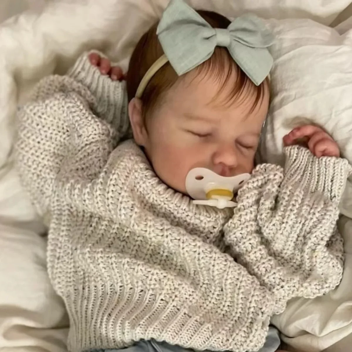 19inch Loulou Sleeping Soft Cotton Body Lifelike Reborn Doll Multiple Layers Painting 3D Skin Visible Veins Hand Root Hair