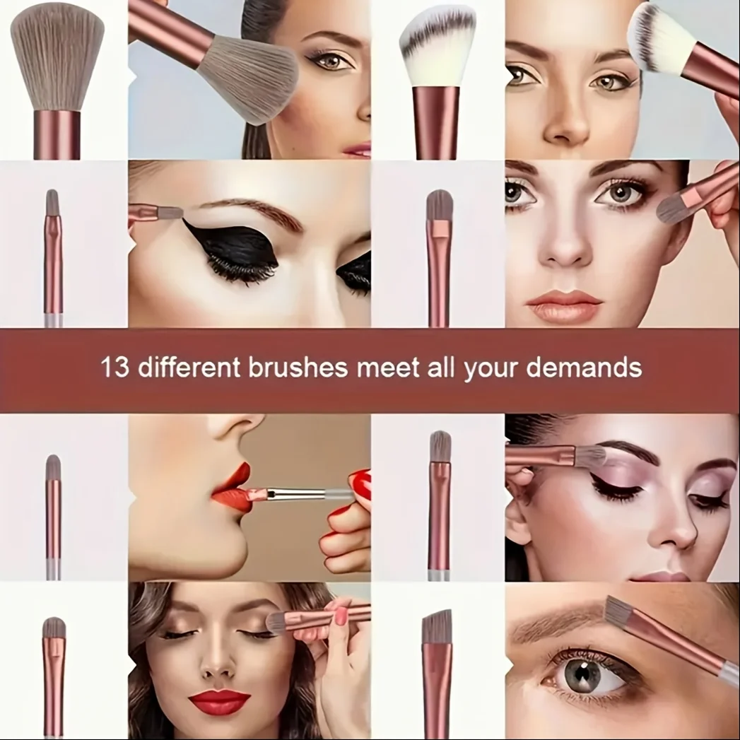 مجموعة فرش مكياج مكونة من 13 قطعة (مع حقيبة تخزين مجانية)، وفرش أحمر الخدود، وفرش الظل، وفرش ظلال العيون وغيرها من 13 فرش مع dif