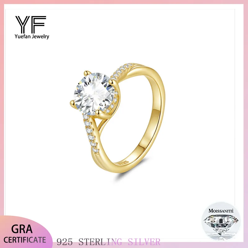 

New Rings Woman Sterling Silver 925 18K Plated Gold Ring Jewelry 6.5mm Round Moissanite D VVS1 Engagement Cute Wedding Band