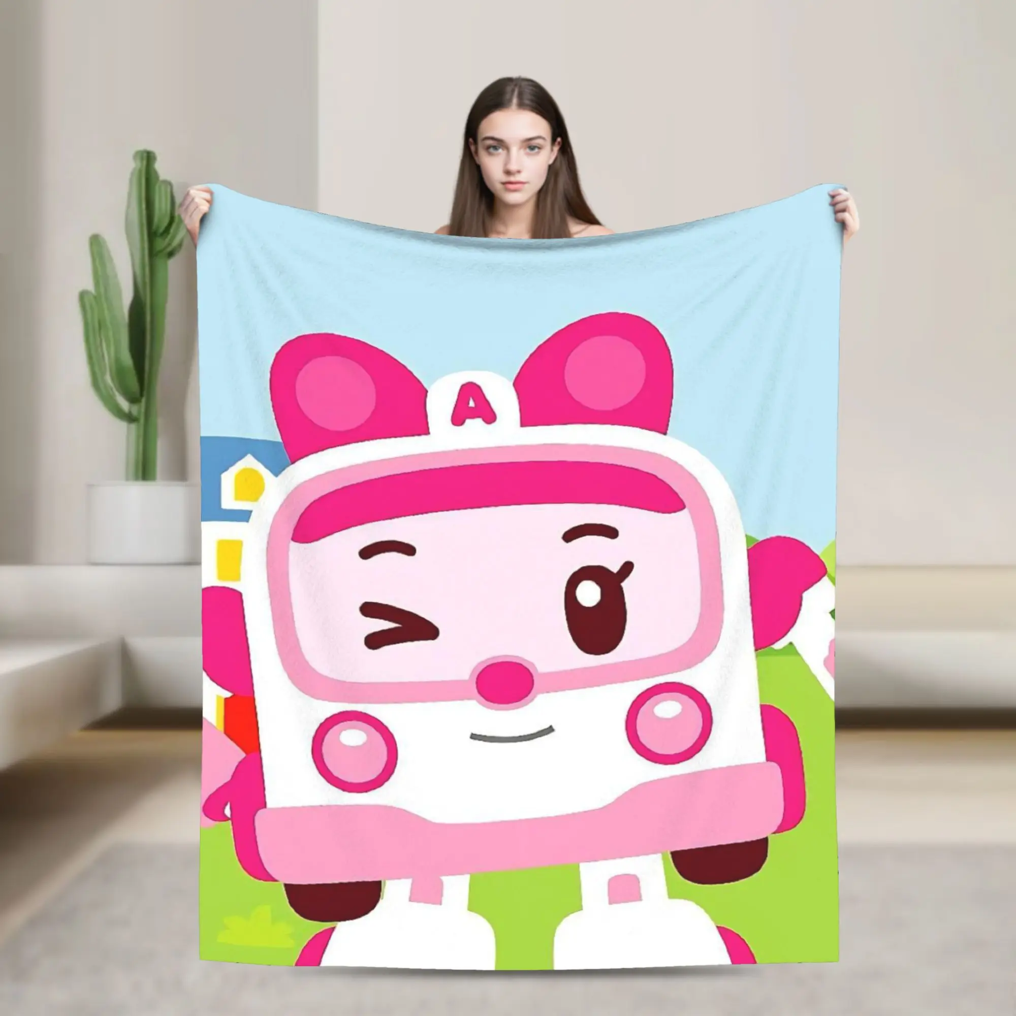 R-Robocars P-Polis Blankets Fleece Spring Autumn Amber  Multi-function Super Warm Throw Blanket for Bed Bedroom Rug Piece