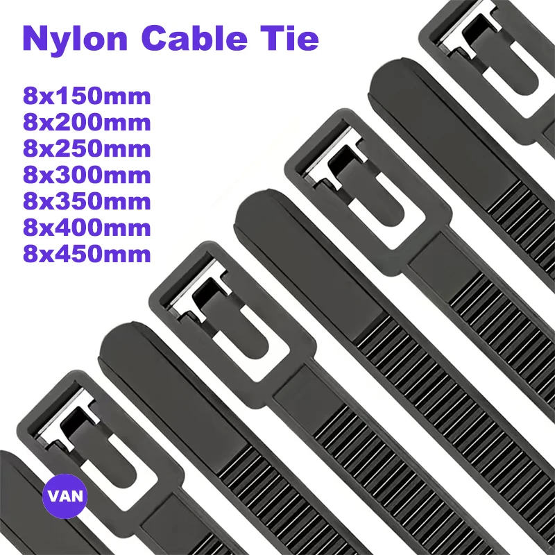 20pcs/100pcs Plastic Reusable Cable Ties 8*150/200/250/300/350/450 Releasable Nylon May Loose Slipknot Inch Recycle High Quality