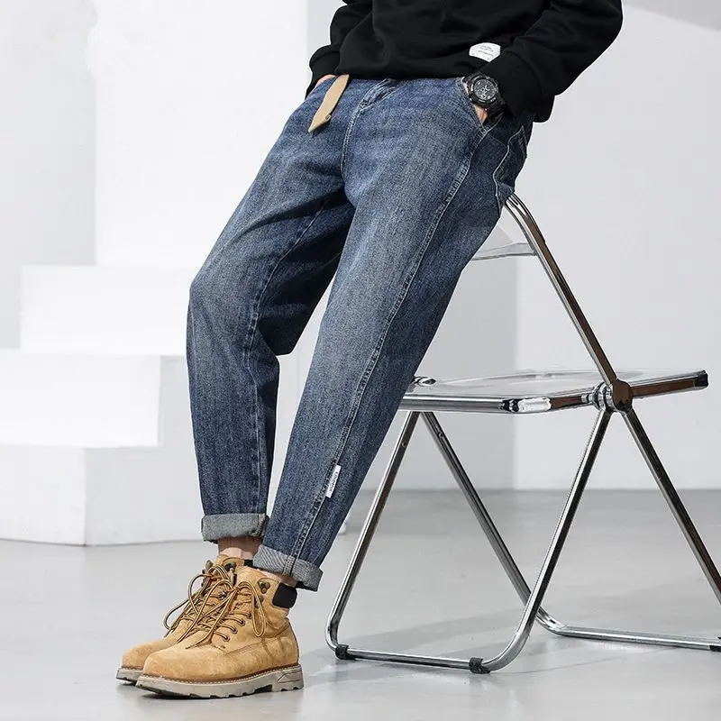 

Trousers Male Cowboy Pants Summer Men's Jeans Harem Classic Goth Korean Fashion Wide Leg Regular Cotton New in Stacked Style Xs