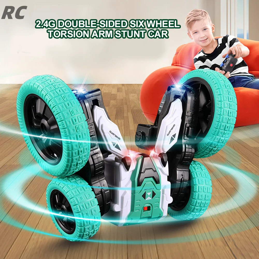 

Double-Sided Deformed Flower Stunt Car with LED Lights 360° Rotating Remote Control Toy for Kids Birthday Gift Tumbling Stuntcar