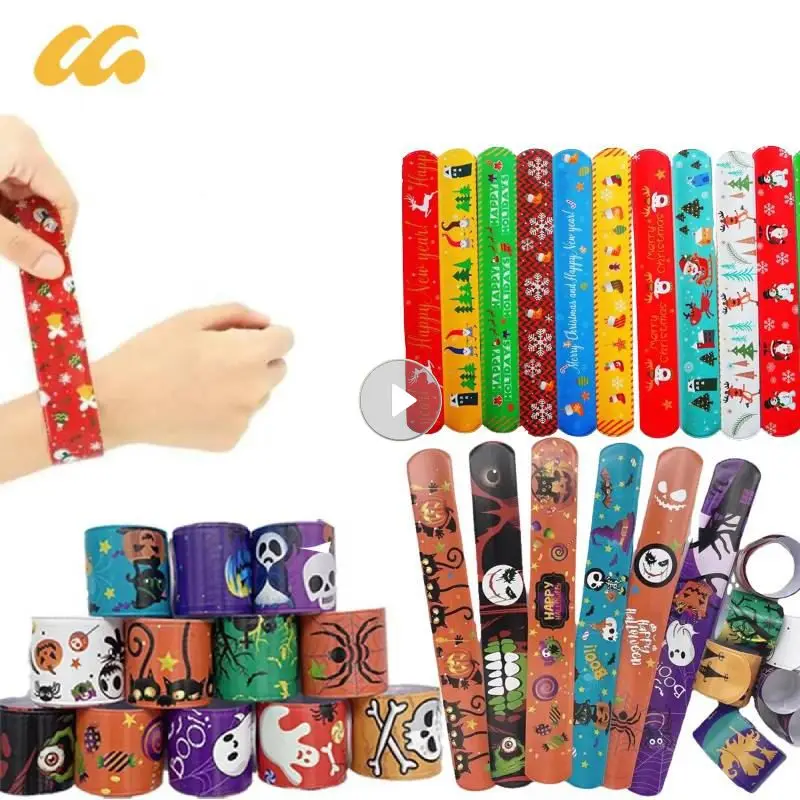 5/15pc Christmas Slap Bracelets Santa Claus Snowman Elk Tree Printed Colorful PVC Wristband Child Kids Gifts Xmas Party Supplies