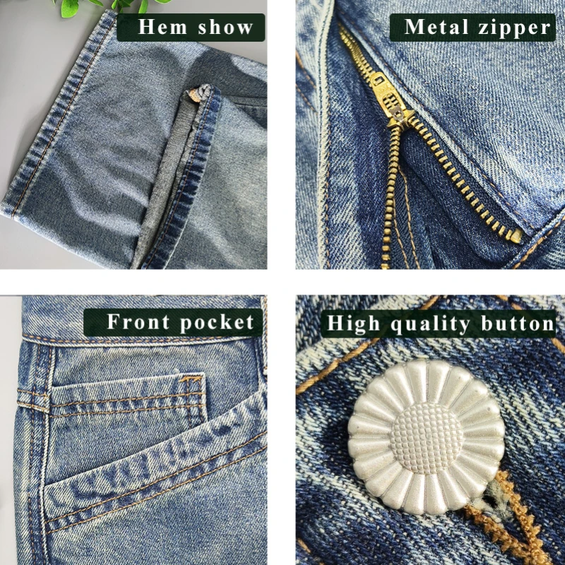 2024 Summer Spring New Vintage Straight Jeans for Men Clothing Washed Soft Cotton Loose Man Shorts Baggy Jeans KK1072