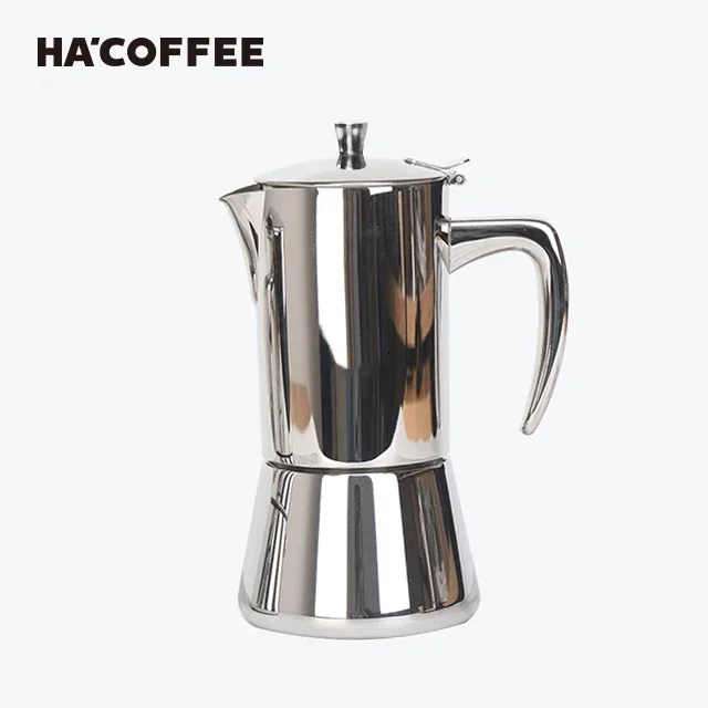 เครื่องชงกาแฟมอคค่าแบบสเตนเลสสตีลเคลือบด้านแบบกำหนดเอง เครื่องชงกาแฟเอสเพรสโซแบบอิตาเลียน กาเฟอร์เรต้า เครื่องทำกาแฟเอสเพรสโซแบบตั้งบนเตา หม้อมอคค่า