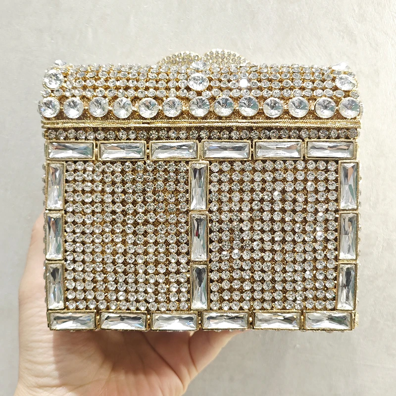 White Clear Crystal Wedding Bag Gold Metal Glass Evening Clutch Purse Luxury Women Diamond Dinner Party Clutches Purse Handbags