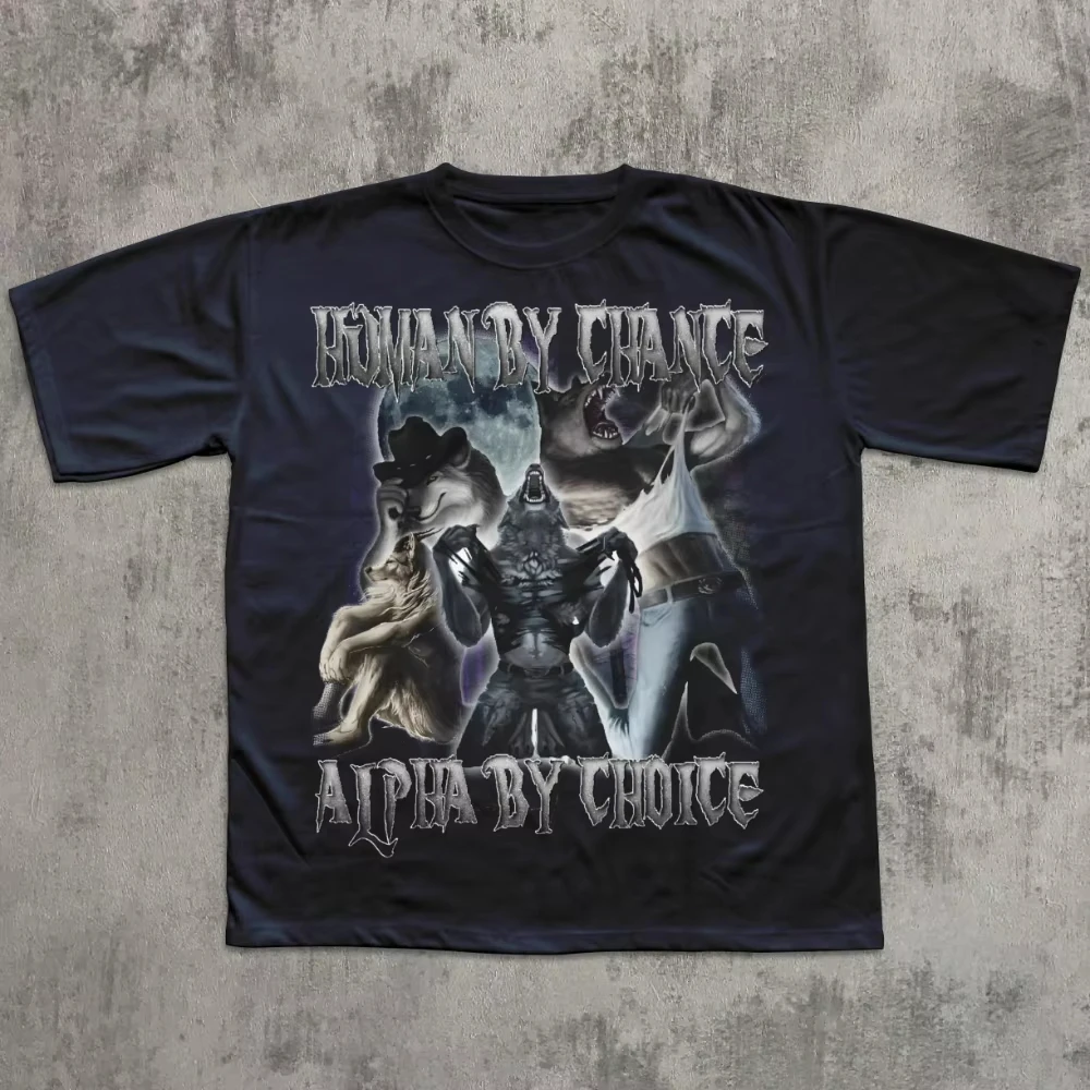Human By Chance Alpha By Choice Funny Werewolf Tearing Shirt Wolf T-shirt Weird Clothes Ironic Shirts Cringe Tee Shirts That