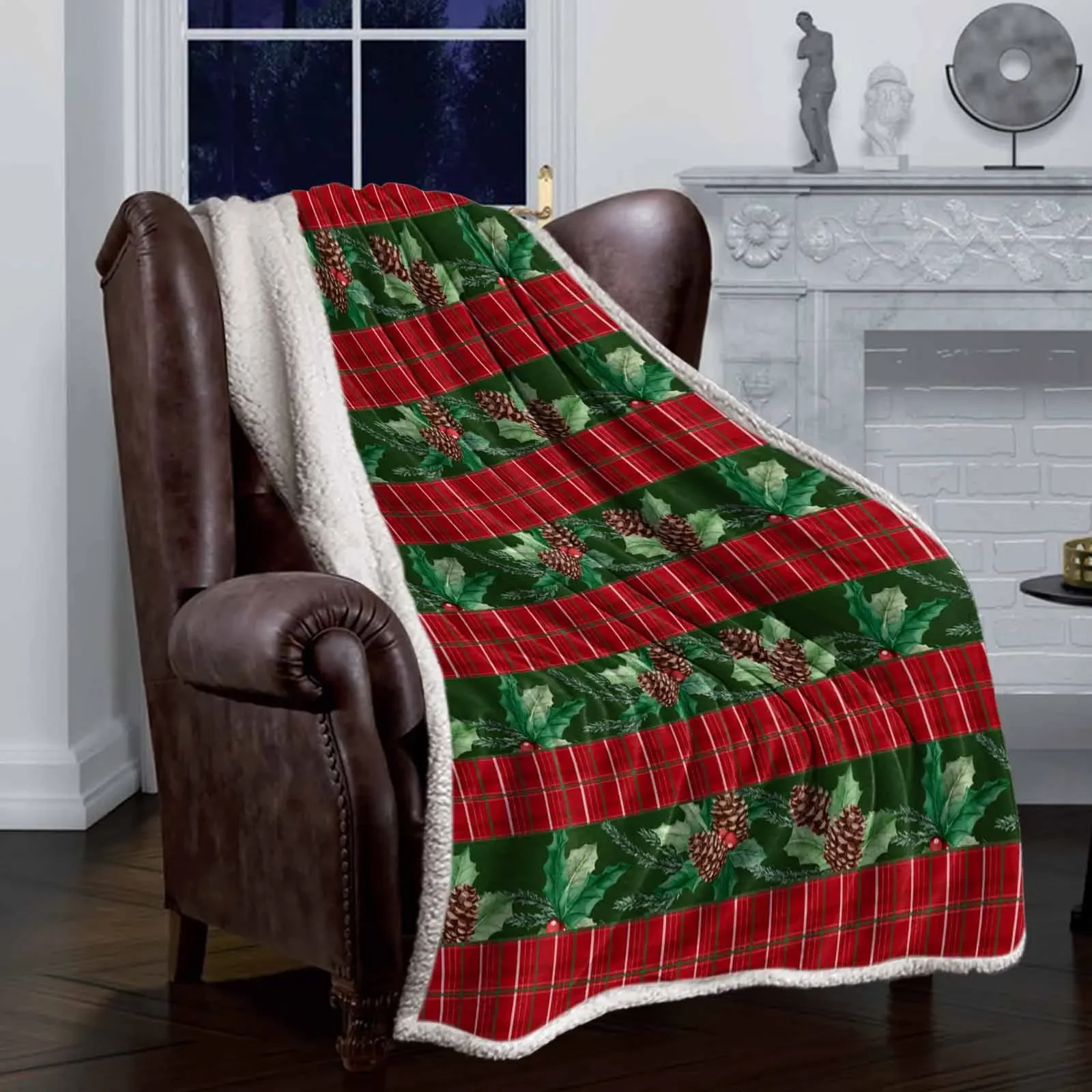 

Christmas Plants Berries style double-layer thick winter blanket,soft and warm sheep wool crystal wool blanket,plush bed sheet