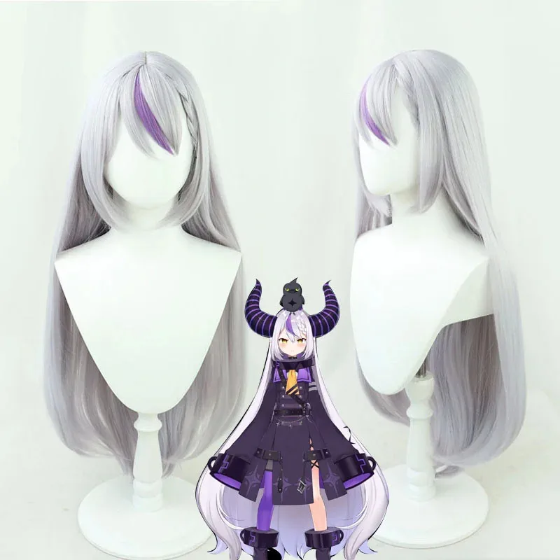 NewVTuber La + Darknesss شعر مستعار تأثيري Hololive Laplus تأثيري Youtuber الفتيات holoX تسليط الضوء على الأرجواني طويل مستقيم مقاومة للحرارة H #1