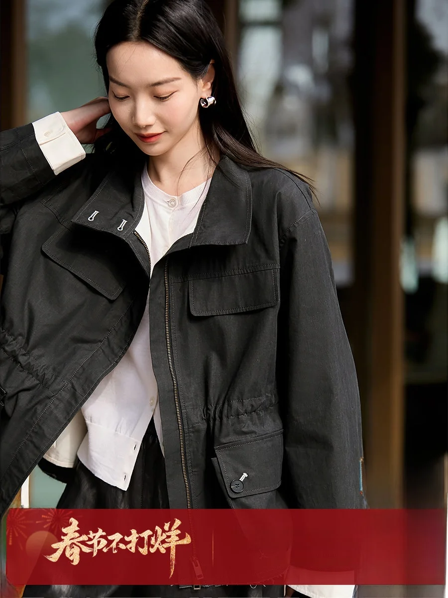 

Explorers Hunting Jaet Fake Two-Piece Design Quali Cotton Stand Collar Workwear ort Outerwear for Women Barn Sle