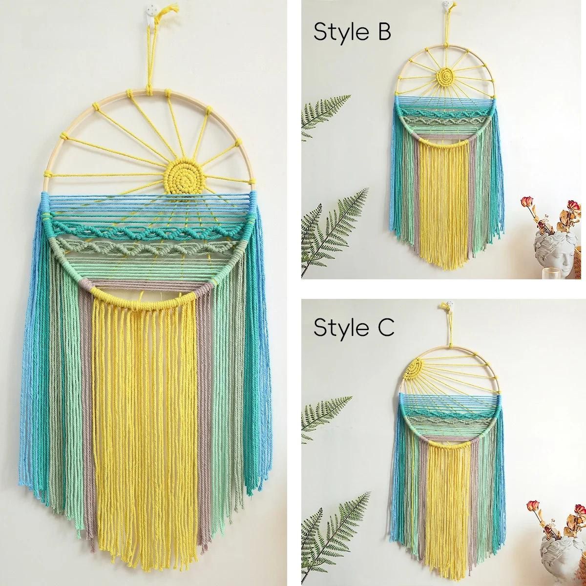 Handwoven Bohemian Tapestry Original Sunrise Decorative Wall Hanging for Hotel Rooms Airbnb Cotton Wall Art Decor