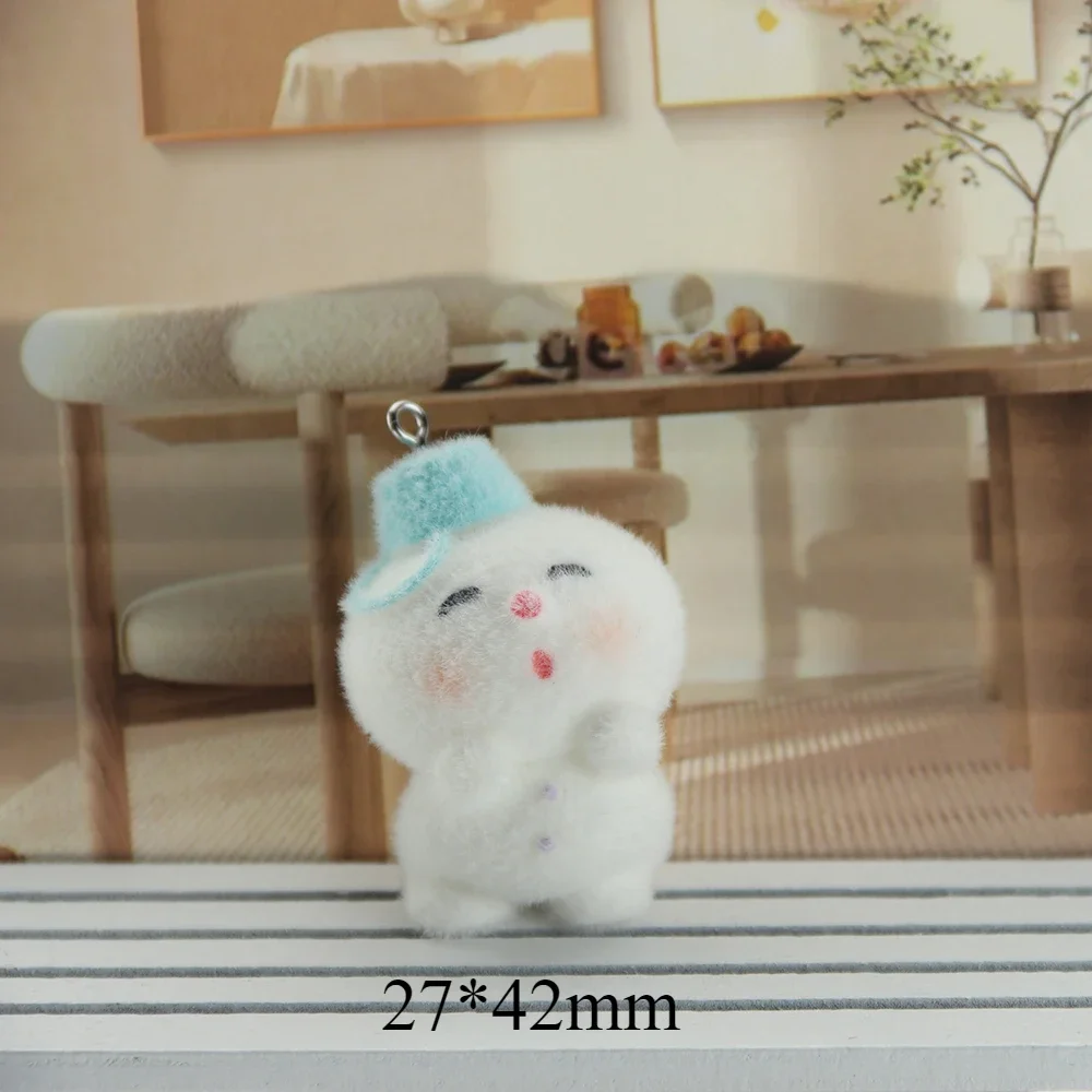 10Pcs 3D Cute Flocking Christmas Snowman Resin Charms Cartoon Christmas Pendant For Bag Phone Keychain DIY Crafts Jewelry Make