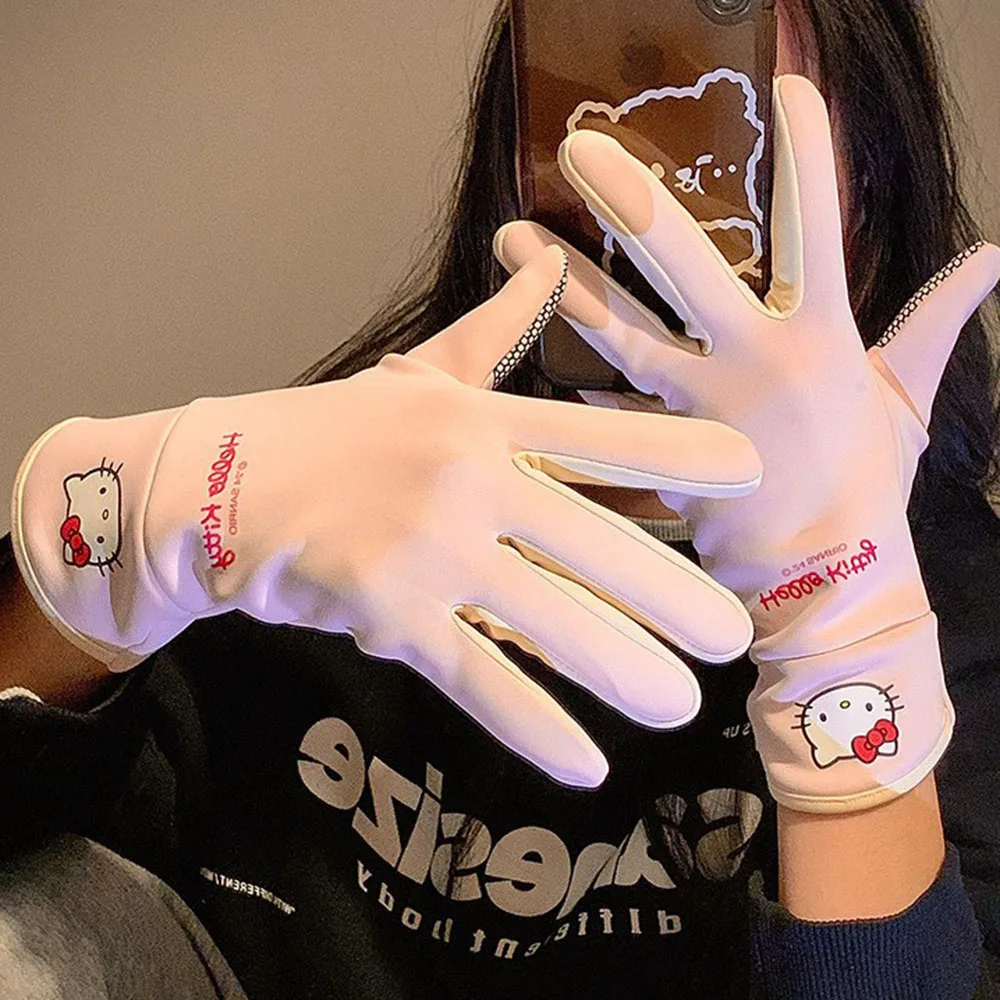 New Hello Kitty Sanrio Winter Cycling Glove Kawaii Girls Outdoor Warm Glove Hellokitty Kuromi Soft Plush Winter Warm Gloves Gift