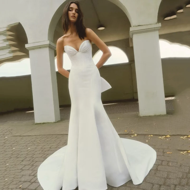 

Eightree Boho Mermaid Wedding Dresses Sweetheart Backless Sweep Train Bridal Dress With Bow Women Wedding Prom Gowns Customized