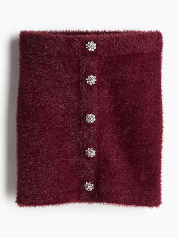 

Plush Sweater Cardigans Half Skirt Set Women Round Neck Soft Sticky Female Cardigan High Waist Wrap Hip Mini Skirts Autumn New